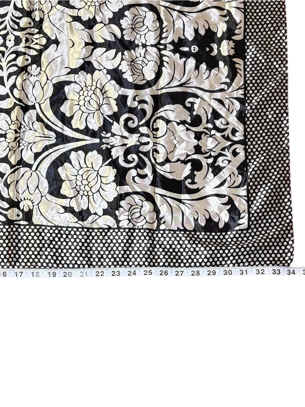 MOSI Satin Like Scarf Black & Cream Floral Damask‎ Print